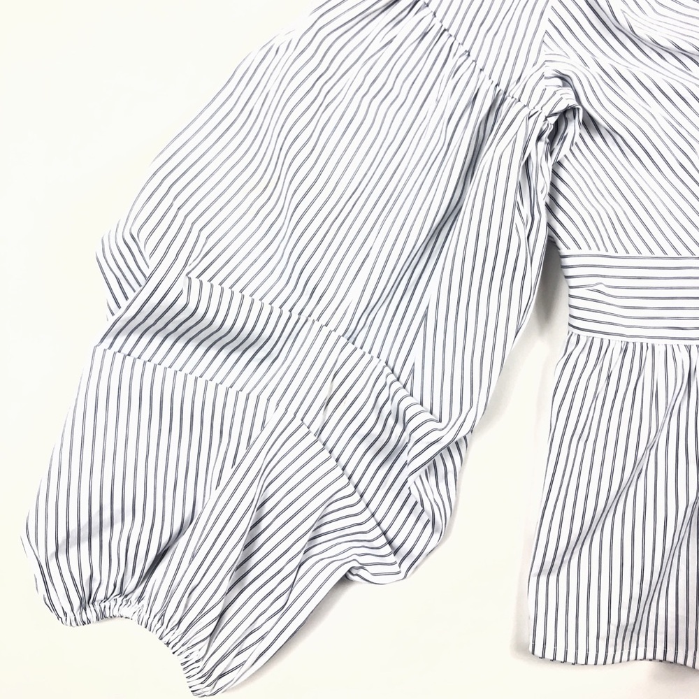 Express Striped Blouse V neck Women's Size XS White Ties on back - Picture 4 of 14